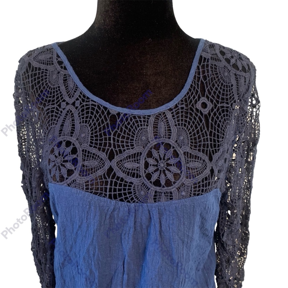 Free People Navy Blue Crochet Long Sleeve Dress - Picture 2 of 11
